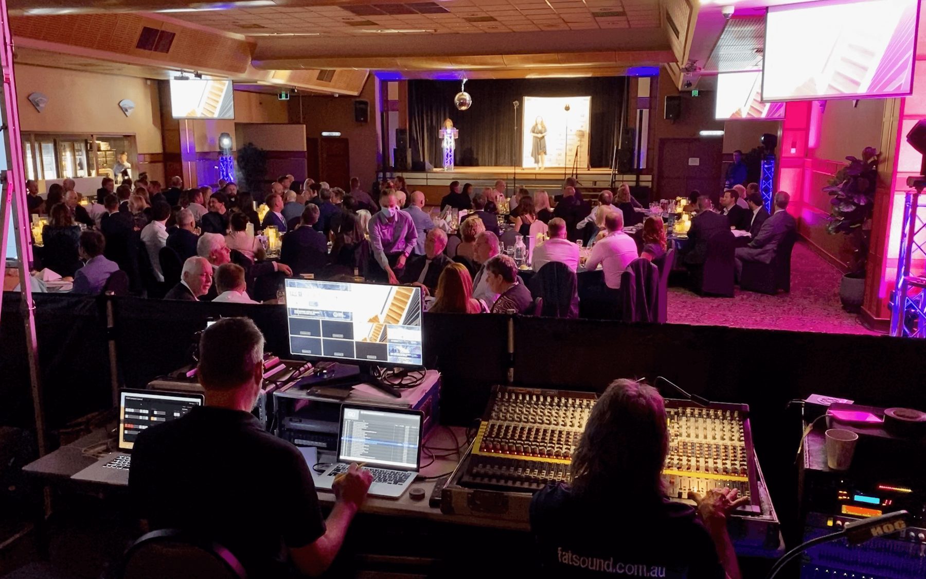 Wide view of a live event being filmed
