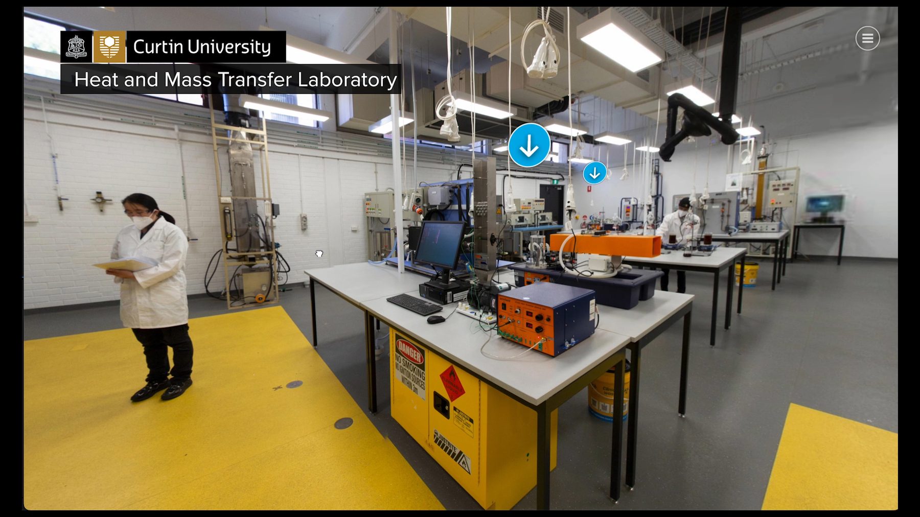 Screenshot of a university VR virtual tour of a research laboratory for immersive higher education learning