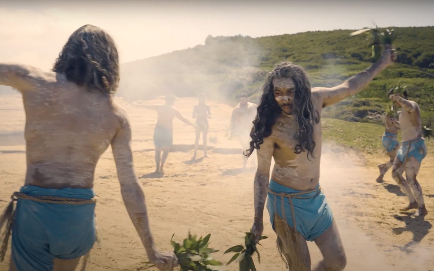 Cultural ceremony on coastal dunes from an inclusive education video project reaching remote Indigenous communities