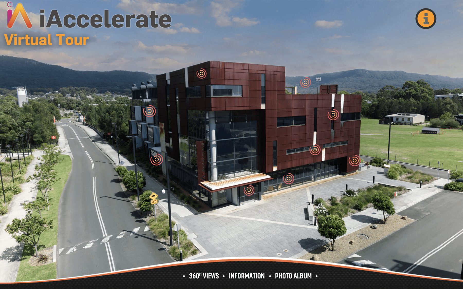 Aerial view of the iAccelerate building exterior
