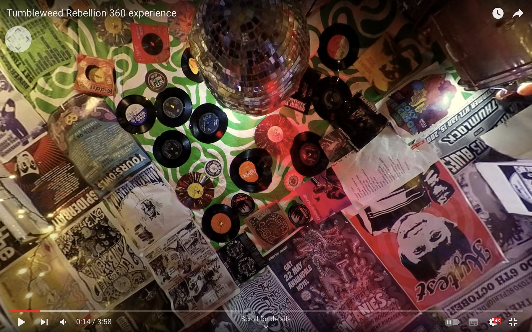 Overhead view of vinyl records scattered in the rehearsal room